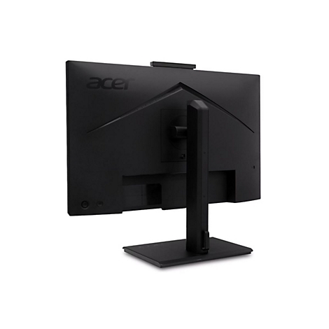 Rückansicht eines schwarzen Acer-Monitors mit Standfuß auf weißem Hintergrund.