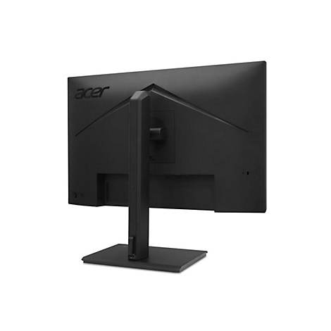 Rückansicht eines schwarzen Acer Monitors mit Standfuß vor weißem Hintergrund.