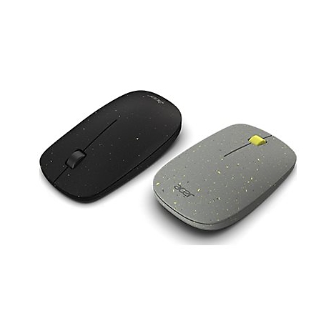 Zwei Acer Computer-Mäuse in Schwarz und Grau mit gesprenkelter Textur und Acer-Logo auf weißem Hintergrund.