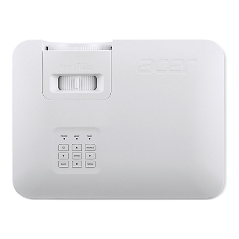 Ein weiÃŸer Acer-Projektor von oben. Er hat Bedienelemente und das Logo auf der Oberseite.