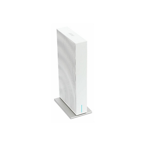Weißer schlanker Acer Router auf silbernem Standfuß mit wellenförmiger Frontstruktur und kleiner blauer LED.