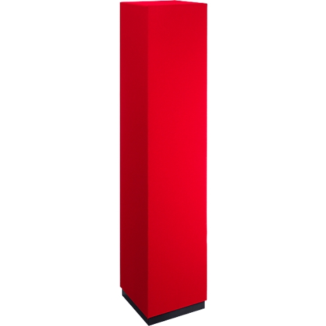 Tall, red, rectangular object with a black base.