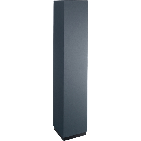 Tall, anthracite-colored cabinet. Rectangular shape, dark grey, standing on a black base.
