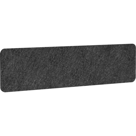 Rectangular, gray speckled felt part, rounded corners.