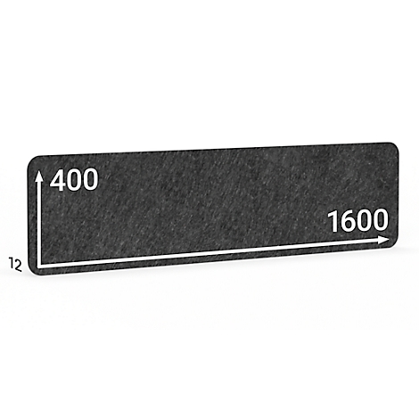 Dark grey, rectangular element with rounded corners and white dimensions: 400, 1600, and 12.