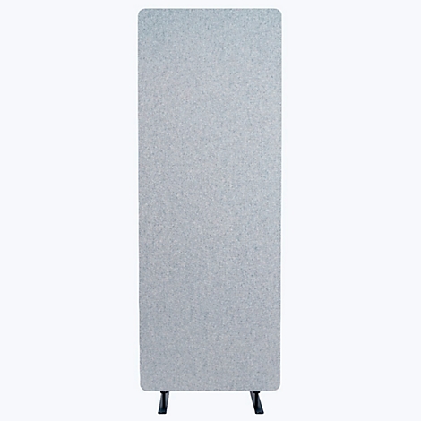 Grey acoustic wall on black feet, rectangular, rounded corners.