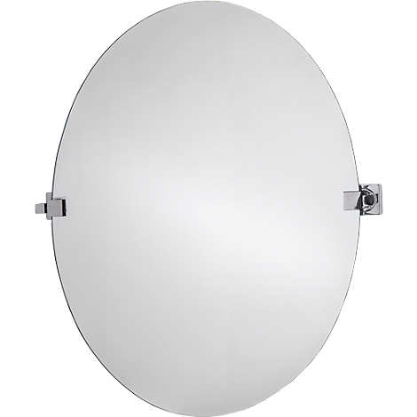 Round mirror with metal brackets. The brackets are attached on the sides.