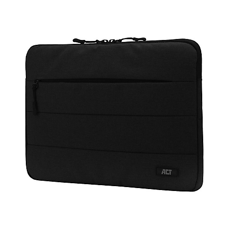 Schwarze Laptoptasche mit Reißverschluss und ACT-Logo auf weißem Hintergrund.