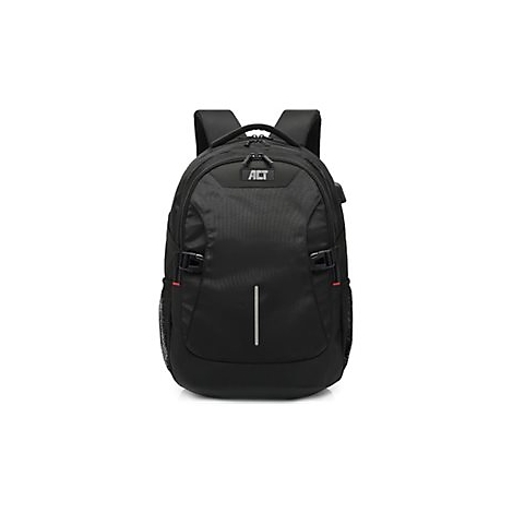 Schwarzer Business-Rucksack mit ACT-Logo auf weißem Hintergrund.