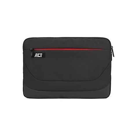 Schwarze Laptoptasche mit rotem Reißverschluss und ACT-Logo vor weißem Hintergrund.