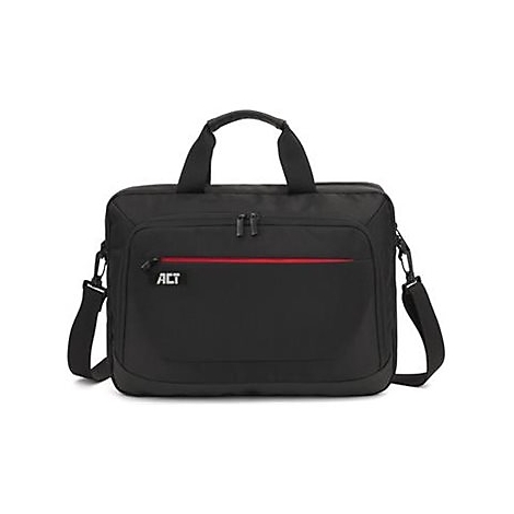 Schwarze Laptoptasche mit Tragegriffen, Schultergurt und rotem Reißverschluss-Akzent. Das ACT-Logo ist sichtbar.