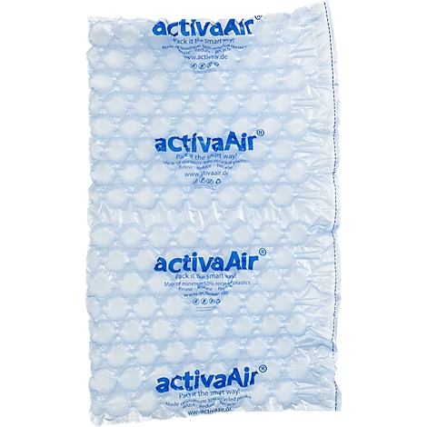 Film à bulles bleu et blanc avec le logo 'activaAir'.