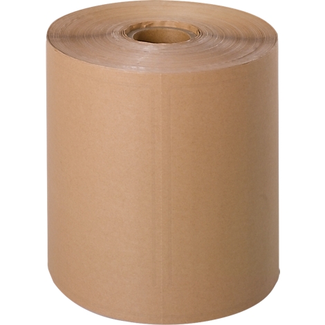 Un rouleau de papier d'emballage brun, cylindrique, debout.