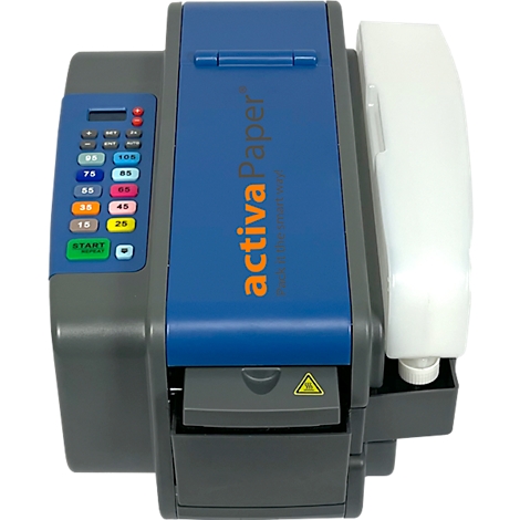 Blau-grauer Papierverarbeiter, mit Bedienfeld, Schriftzug 'activaPaper'.