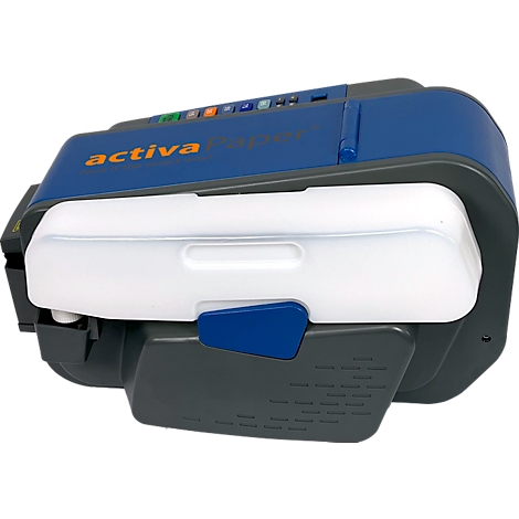 Blau-graues Gerät, mit weißer Klappe, auf dem "activa Paper+" steht.