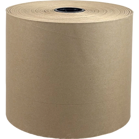Grote rol papier, bruin. In het midden is een zwart gat te zien.