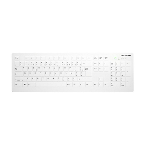 Weißes Cherry-Keyboard, Tasten mit Buchstaben, Zahlen und Sonderzeichen, Layout: Französisch.