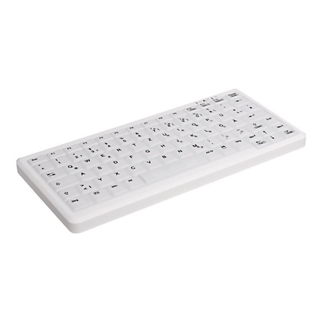 Weiße, flache Silikon-Tastatur mit deutschem QWERTZ-Layout vor weißem Hintergrund.