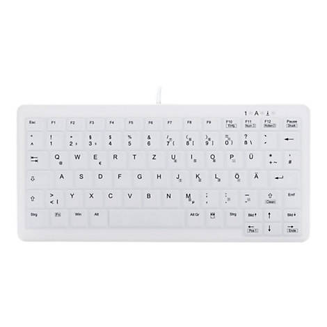 Weiße, kompakte Silikon-Tastatur mit deutschem Tastaturlayout vor neutralem, weißem Hintergrund.