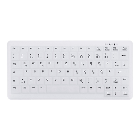 Weiße, flache Silikon-Tastatur mit deutschem QWERTZ-Layout auf neutralem Hintergrund.