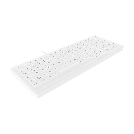 Weiße, kompakte Tastatur mit deutschem Layout vor weißem Hintergrund.