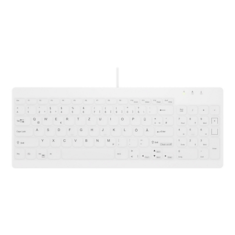 Weiße kabelgebundene Computertastatur mit deutschem QWERTZ-Layout und Ziffernblock auf weißem Hintergrund.