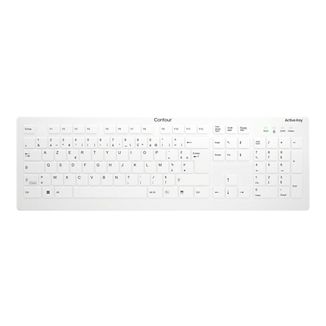 Weiße Contour Active Key Tastatur mit AZERTY-Layout auf hellem Hintergrund.