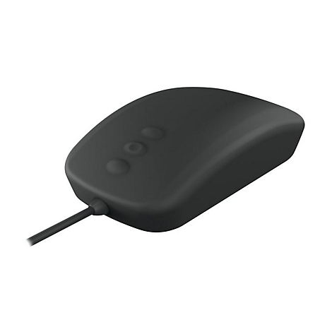 Schwarzes, ovales GerÃ¤t mit drei KnÃ¶pfen und einem Kabel.