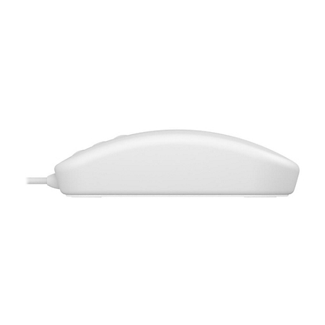 WeiÃŸe Computermaus von der Seite, mit Kabel. Abgerundete Form mit leichtem Buckel.