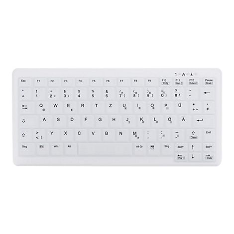 WeiÃŸe Tastatur mit deutschen Buchstaben und Zeichen.
