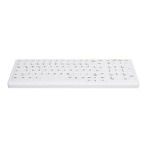 Weiße Tastatur mit Beschriftung. Buchstaben, Zahlen und Sonderzeichen sind deutlich sichtbar.