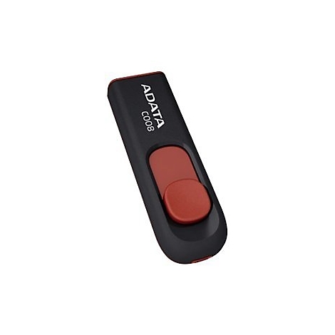 Schwarzer USB-Stick mit rotem Schieber und ADATA-Logo.