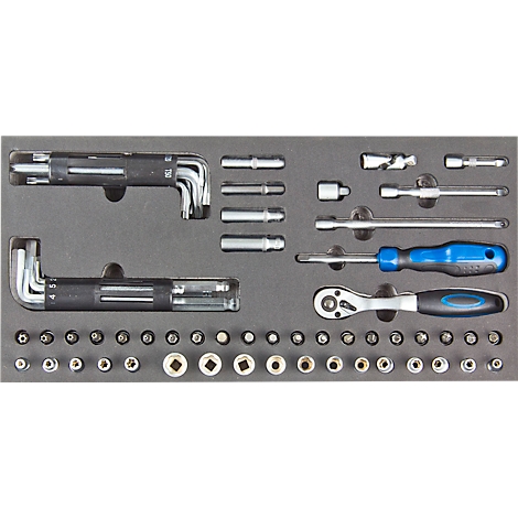 ADB dopsleutelset 1/4', 63-delig, SW 4-13 tot 20-22 mm, chroom vanadium, incl. schuimrubberen inzetstuk, L 400 x B 190 x H 35 mm