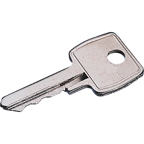 Zilveren sleutel met een vierkante kop en een gat. De baard heeft tanden.