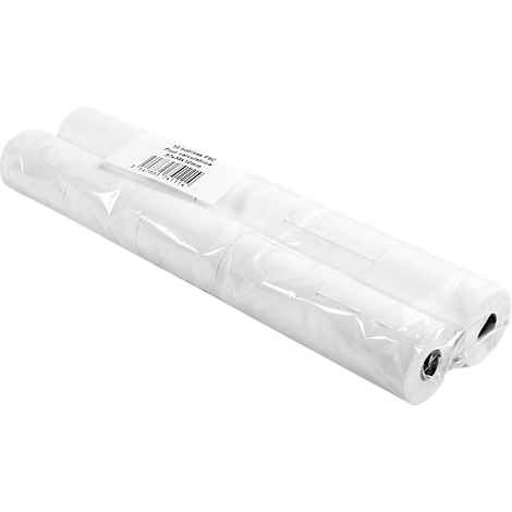 Two rolls of white paper, wrapped in foil, with label.