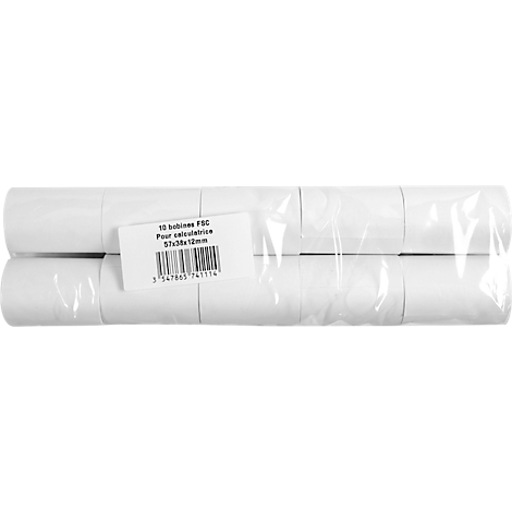 Two rolls of thermal paper packaged in plastic, with a label and barcode.