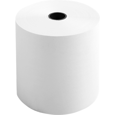 Large roll of white paper with a black hole in the center.