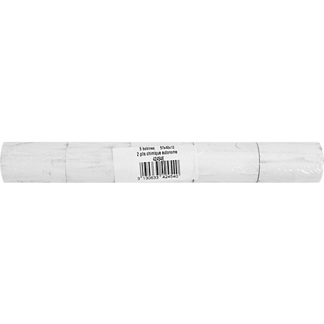 A roll of white paper, with label and barcode.
