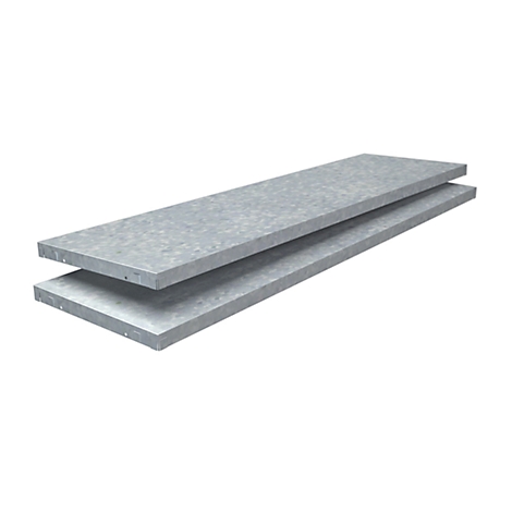 Two grey, rectangular plates, stacked on top of each other.