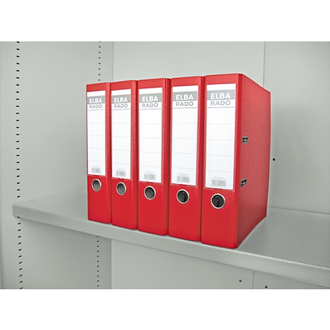 Red folders in a shelf. Text: ELBA RADO.