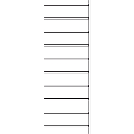 A white towel rack with eight horizontal bars, a black frame on the right.