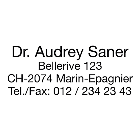 Business card with information: name, address and phone number.