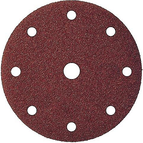 Round, brown sanding disc with 9 holes.
