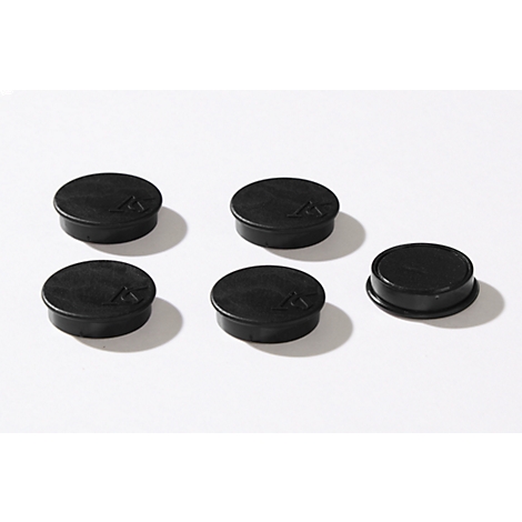 Five black round lids with a triangular logo.