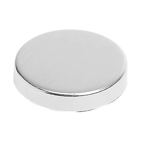 Close-up of a round, silver object that looks like a flat coin.