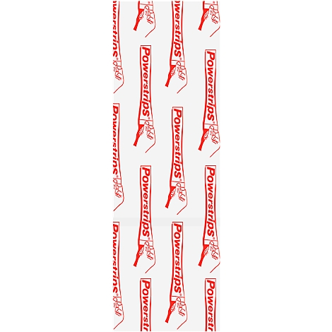 Pattern of red powerstrips on white background, with hands holding them.