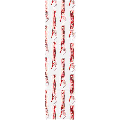 Pattern of Powerstrips. Red lettering on a white background.