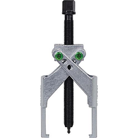 Een zilveren trekker met zwarte schroeven en groene accenten.