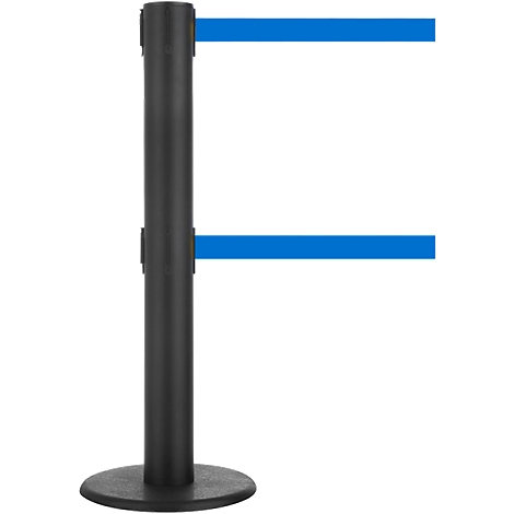 Zwarte afzetpaal met twee blauwe banden.