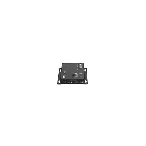 Schwarzer HDMI-Konverter mit Wandhalterung auf weißem Hintergrund. Beschriftung: 'neovo', 'HDMI Output', weitere Anschlüsse.